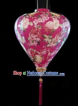 Chinese Traditional Lantern Handmade Printing Peony Purple Lanterns Ceiling Lamp New Year Lantern