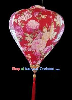 Chinese Traditional Lantern Handmade Printing Peony Rosy Lanterns Ceiling Lamp New Year Lantern