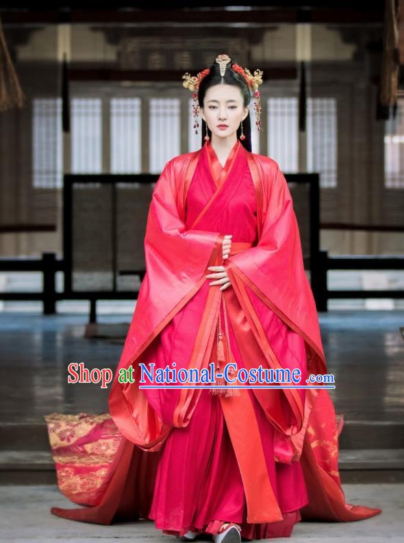 Chinese Traditional Shang Dynasty Imperial Consort Su Daji Red Hanfu Dress Ancient Drama Hoshin Engi Embroidered Wedding Historical Costume for Women