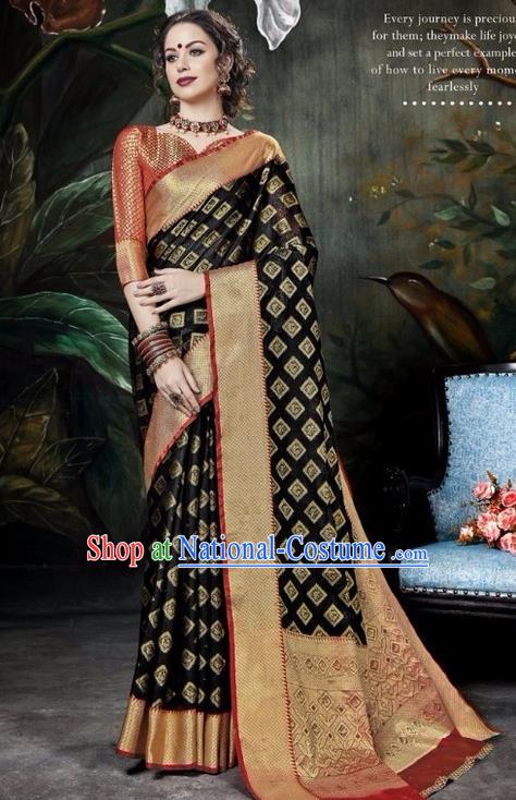 Asian India Traditional Bollywood Black Sari Dress Indian Court Queen Costume for Women