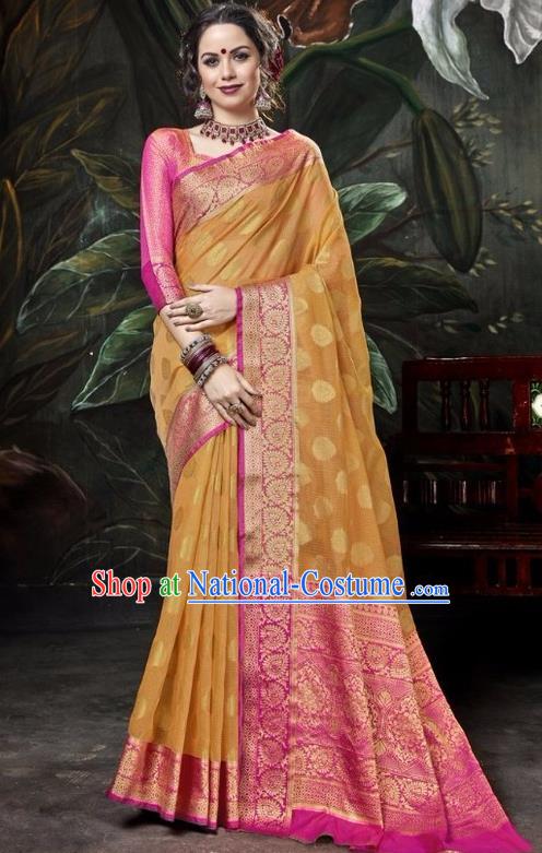 Asian India Traditional Bollywood Ginger Sari Dress Indian Court Queen Costume for Women