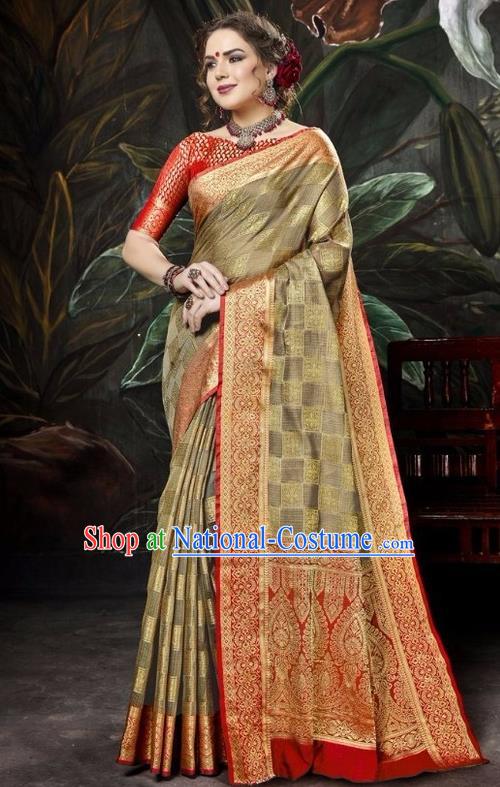 Asian India Traditional Bollywood Olive Green Sari Dress Indian Court Queen Costume for Women