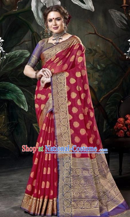 Asian India Traditional Bollywood Wine Red Sari Dress Indian Court Queen Costume for Women