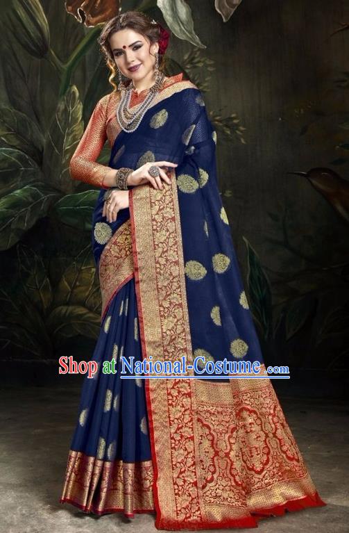 Asian India Traditional Bollywood Royalblue Sari Dress Indian Court Queen Costume for Women