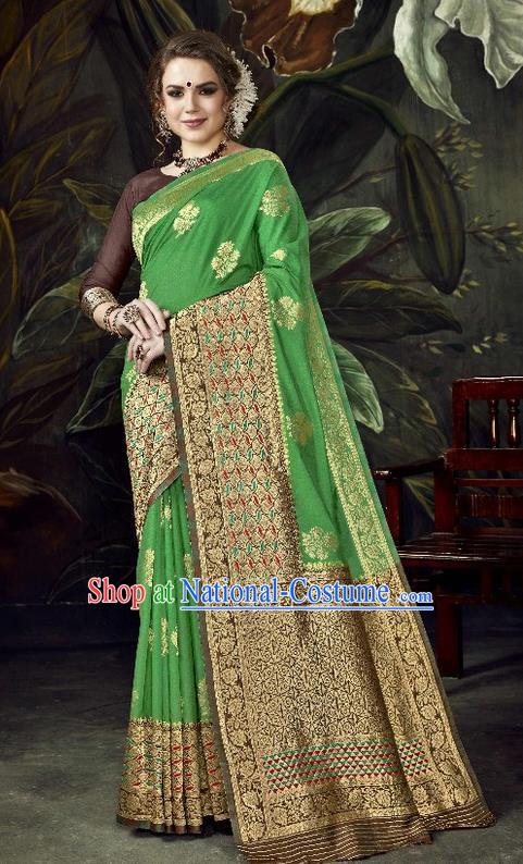 Asian India Traditional Bollywood Green Sari Dress Indian Court Queen Costume for Women