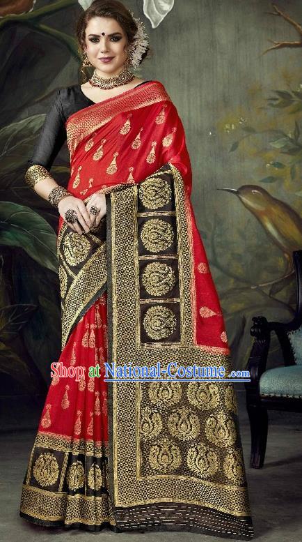 Asian India Traditional Bollywood Red Sari Dress Indian Court Queen Costume for Women