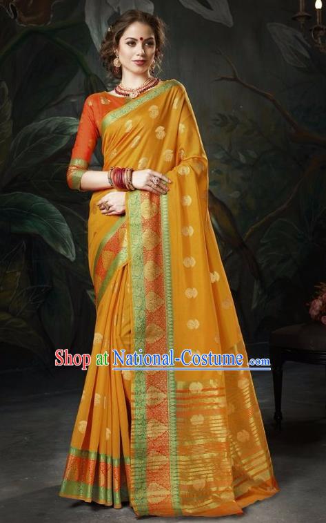 Asian India Traditional Bollywood Yellow Sari Dress Indian Court Queen Costume for Women