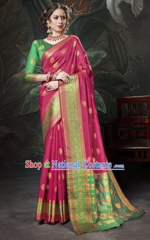 Asian India Traditional Bollywood Fushcia Sari Dress Indian Court Queen Costume for Women