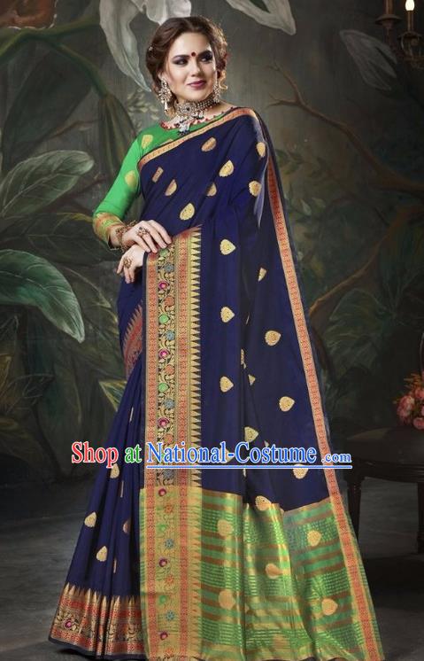 Asian India Traditional Bollywood Navy Sari Dress Indian Court Queen Costume for Women