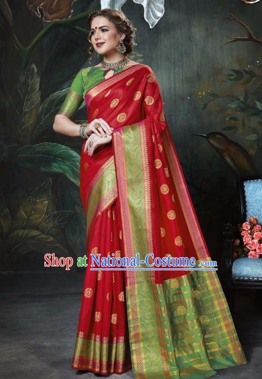 Asian India Traditional Bollywood Red Sari Dress Indian Court Queen Costume for Women