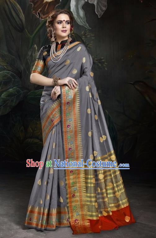 Asian India Traditional Bollywood Grey Sari Dress Indian Court Queen Costume for Women