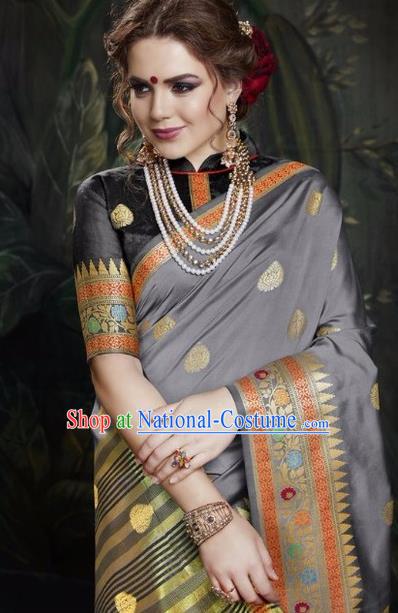 Asian India Traditional Bollywood Grey Sari Dress Indian Court Queen Costume for Women