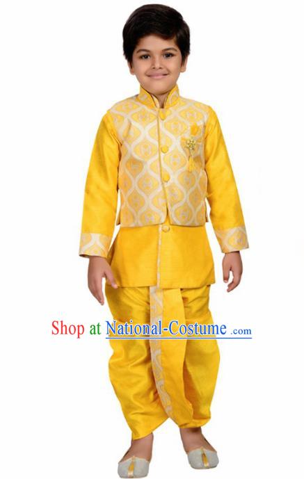 Asian India Traditional Costumes South Asia Indian National Yellow Shirt and Pants for Kids