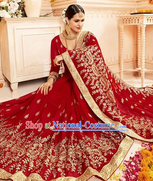 Asian India Traditional Bollywood Bride Wine Red Sari Dress Indian Court Wedding Costume for Women