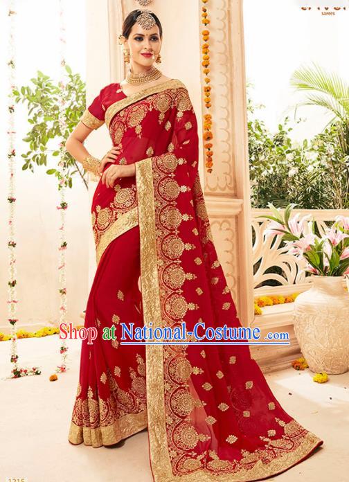 Asian India Traditional Bollywood Red Sari Dress Indian Court Wedding Bride Costume for Women