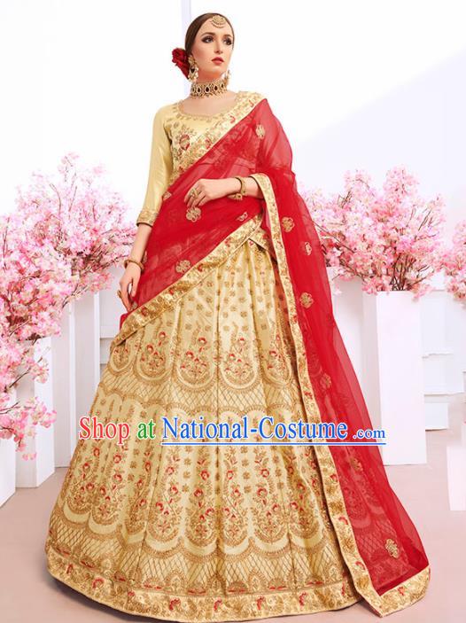 Asian India Traditional Bollywood Golden Sari Dress Indian Court Wedding Bride Costume for Women