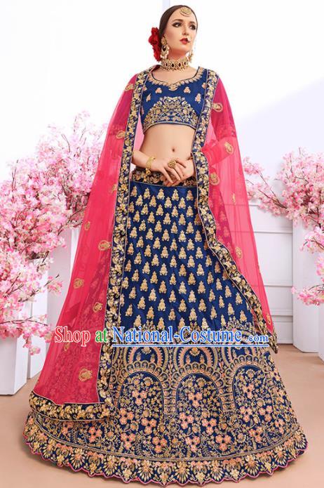 Asian India Traditional Bollywood Royalblue Sari Dress Indian Court Wedding Bride Costume for Women