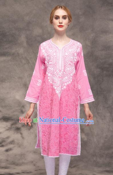 South Asian India Traditional Yoga Costumes Asia Indian National Punjabi Pink Blouse and Pants for Women