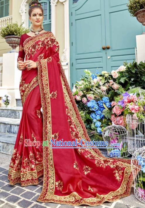 India Traditional Bollywood Rosy Sari Dress Asian Indian Court Wedding Bride Costume for Women