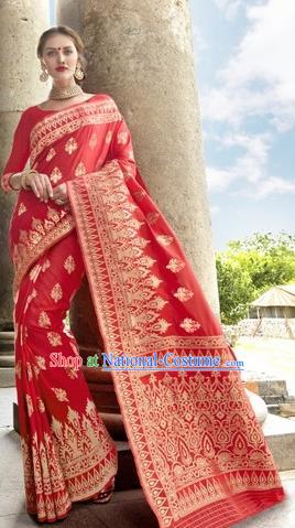 India Traditional Bollywood Red Sari Dress Asian Indian Court Wedding Bride Costume for Women