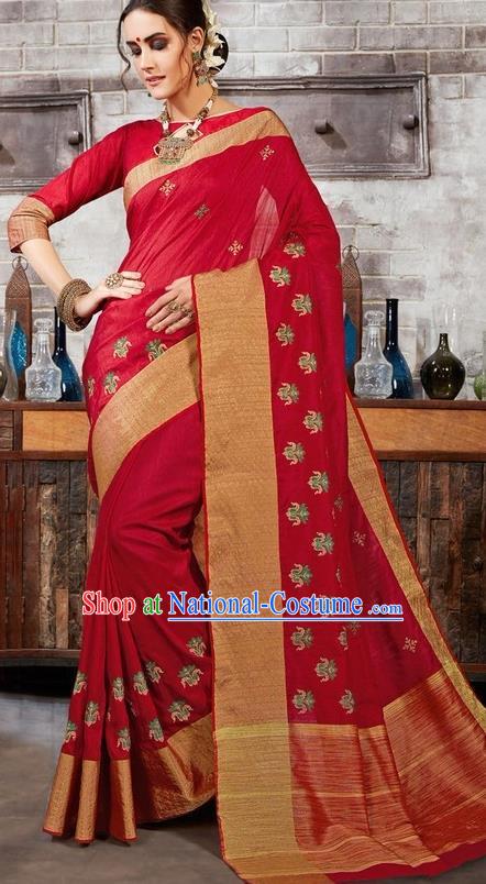 South Asian India Traditional Bollywood Wine Red Sari Dress Indian Court Wedding Bride Costume for Women