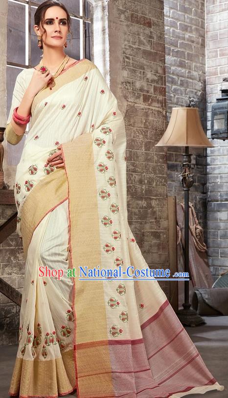 South Asian India Traditional Bollywood White Sari Dress Indian Court Wedding Bride Costume for Women