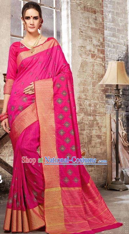 South Asian India Traditional Bollywood Rosy Sari Dress Indian Court Wedding Bride Costume for Women