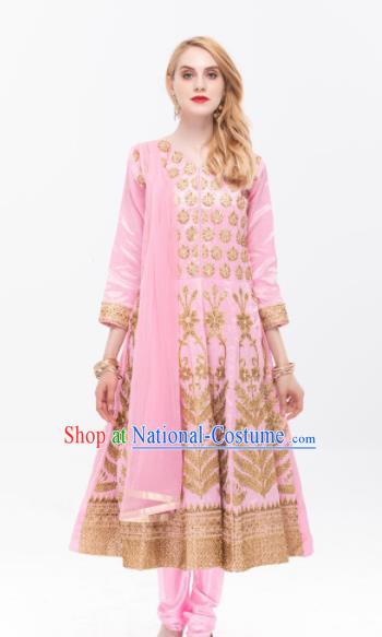 South Asian India Traditional Pink Costumes Asia Indian National Punjabi Dress and Pants for Women