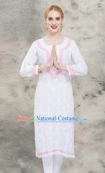 South Asian India Traditional Yoga White Costumes Asia Indian National Punjabi Dress and Pants for Women