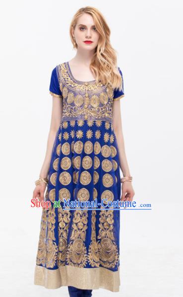 South Asian India Traditional Yoga Costumes Asia Indian National Punjabi Royalblue Dress and Pants for Women