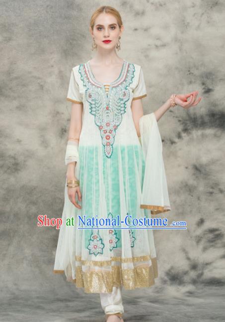 South Asian India Traditional Yoga Green Dress Asia Indian National Punjabi Costume for Women