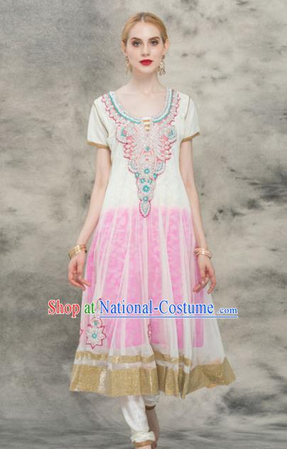 South Asian India Traditional Yoga Pink Dress Asia Indian National Punjabi Costume for Women