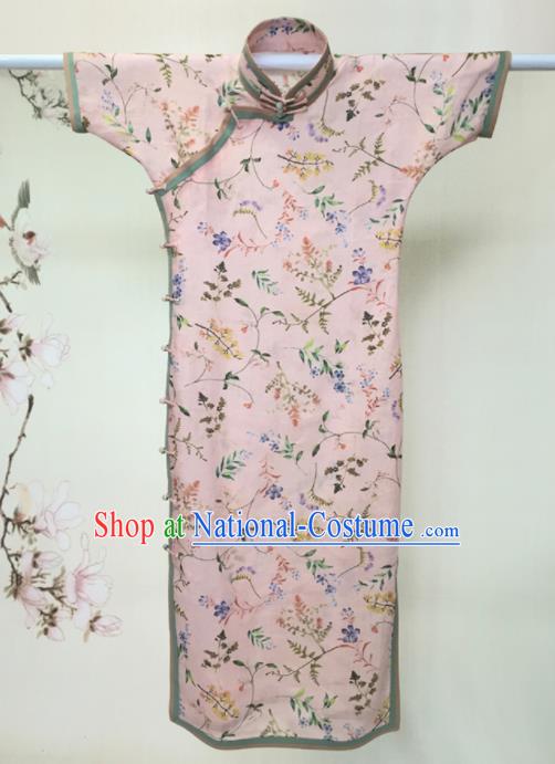 Traditional Chinese Printing Pink Cheongsam Tang Suit Qipao Dress National Costume for Women