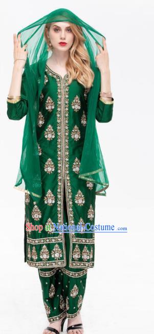 South Asian India Traditional Green Costume Asia Indian National Punjabi Suit for Women