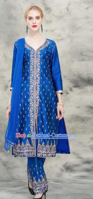 South Asian India Traditional Royalblue Costume Asia Indian National Punjabi Suit for Women