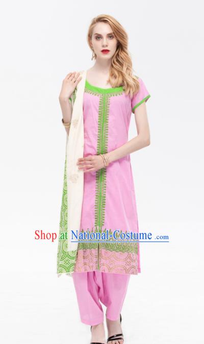 South Asian India Traditional Pink Costume Asia Indian National Punjabi Suit for Women