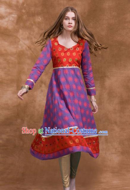 South Asian India Traditional Costume Purple Dress Asia Indian National Punjabi Suit for Women