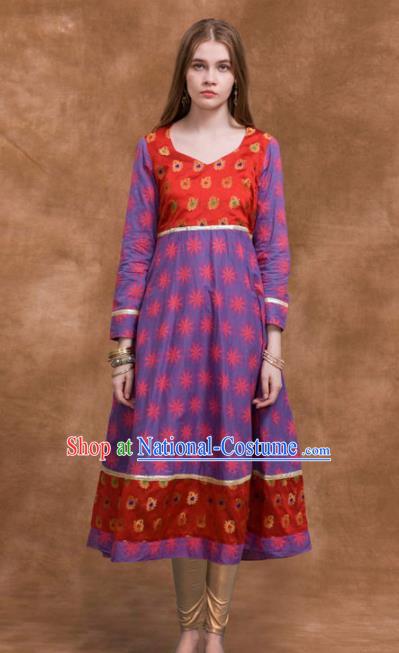 South Asian India Traditional Costume Purple Dress Asia Indian National Punjabi Suit for Women