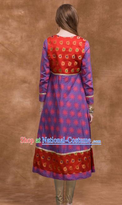 South Asian India Traditional Costume Purple Dress Asia Indian National Punjabi Suit for Women