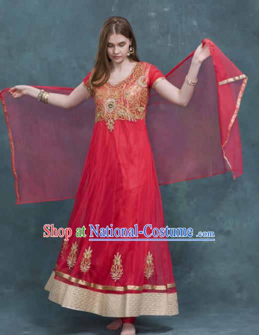 South Asian India Traditional Costume Red Dress Asia Indian National Punjabi Suit for Women