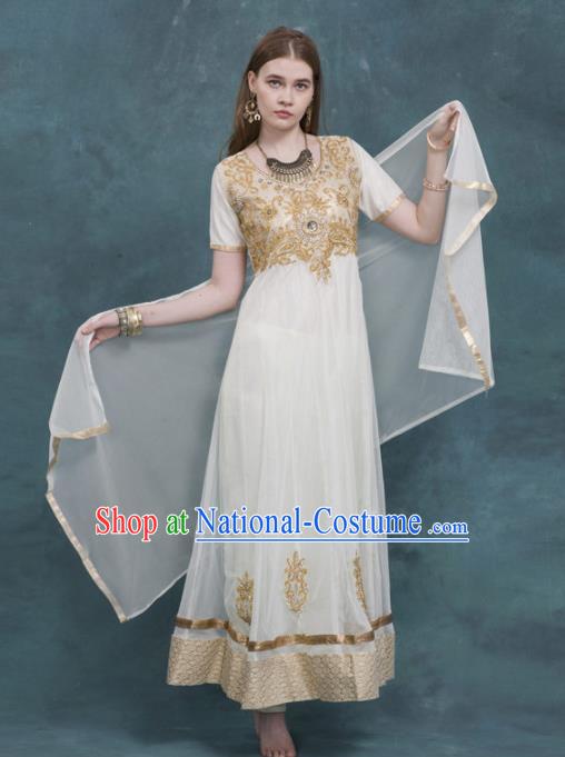 South Asian India Traditional Costume White Dress Asia Indian National Punjabi Suit for Women