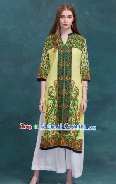 South Asian India Traditional Costume Yellow Dress Asia Indian National Punjabi Suit for Women