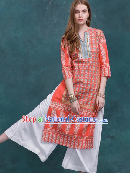 South Asian India Traditional Costume Red Dress Asia Indian National Punjabi Suit for Women