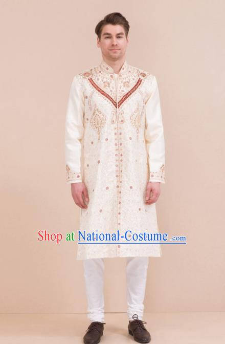 South Asian India Traditional Costume White Coat and Pants Asia Indian National Suit for Men