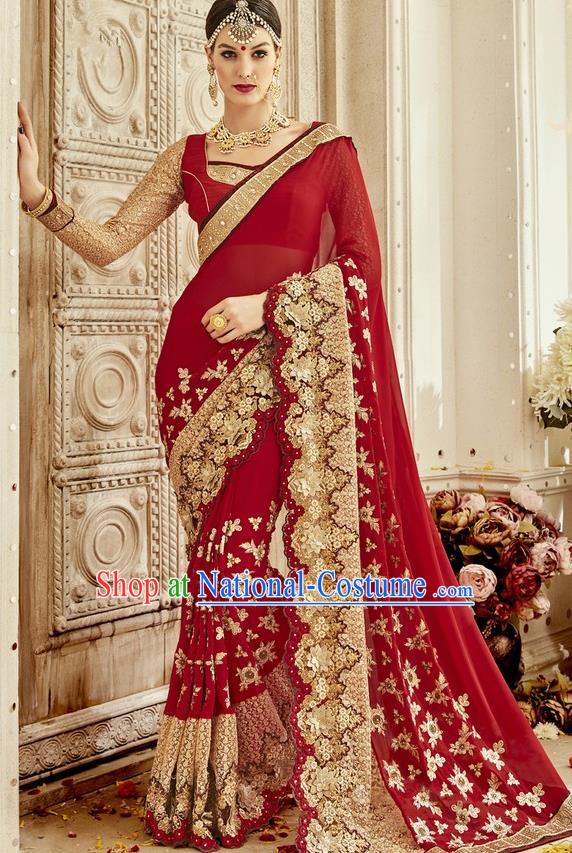 Asian India Traditional Court Wedding Red Sari Dress Indian Bollywood Bride Costume for Women