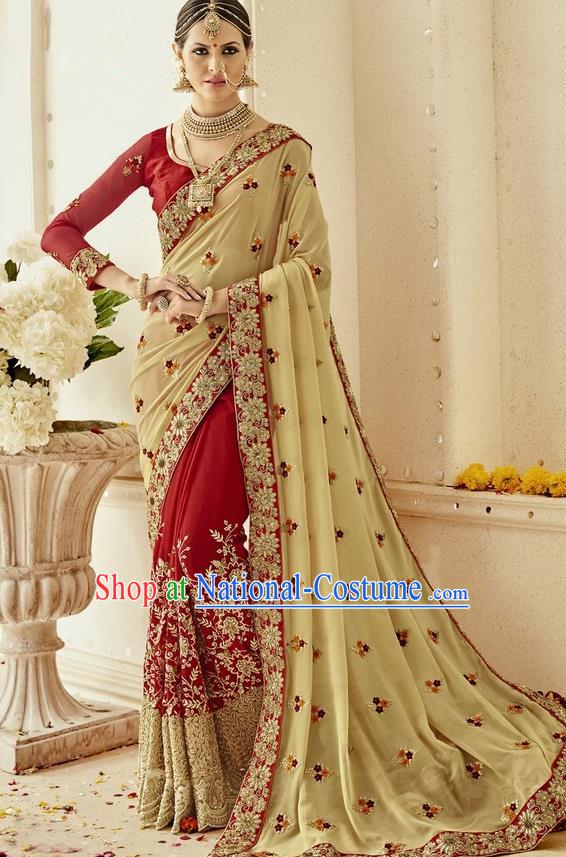 Asian India Traditional Court Wedding Yellow Sari Dress Indian Bollywood Bride Costume for Women