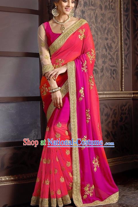 Indian Traditional Pink Sari Dress Asian India Court Princess Bollywood Embroidered Costume for Women