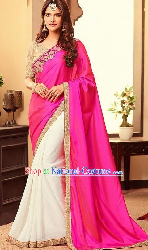 Indian Traditional Court Rosy Sari Dress Asian India Princess Bollywood Embroidered Costume for Women