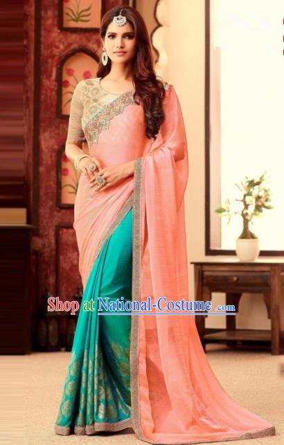 Indian Traditional Court Pink Sari Dress Asian India Princess Bollywood Embroidered Costume for Women