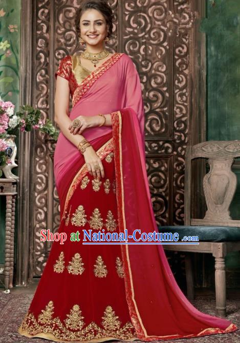 Indian Traditional Court Queen Red Sari Dress Asian India Bollywood Embroidered Costume for Women